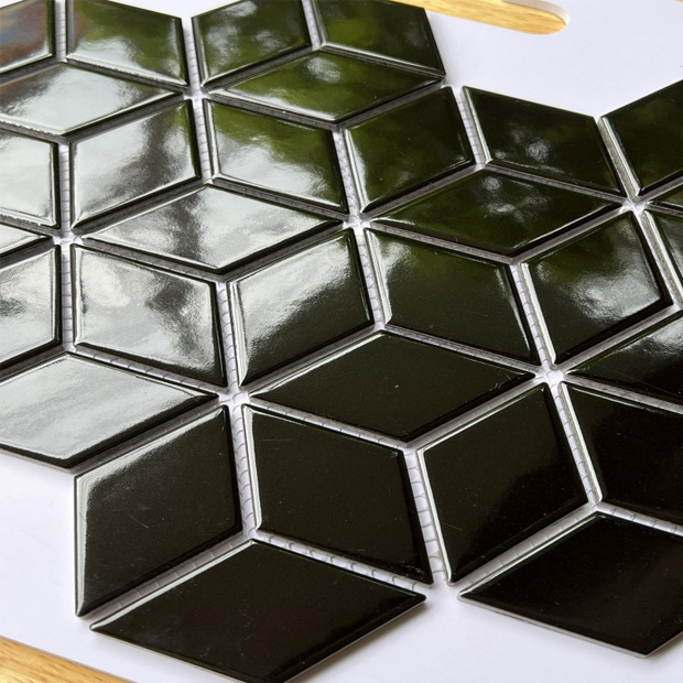 Gạch Trang Trí Mosaic Kim Cương Lập Phương Đen Bóng 15 Gạch Trang Trí Mosaic Kim Cương Lập Phương Đen Bóng