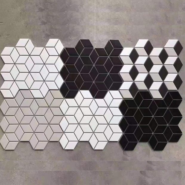 Gạch Trang Trí Mosaic Kim Cương Lập Phương Đen Bóng 16 Gạch Trang Trí Mosaic Kim Cương Lập Phương Đen Bóng