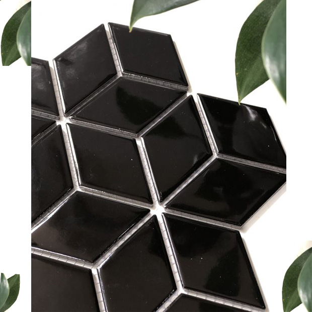 Gạch Trang Trí Mosaic Kim Cương Lập Phương Đen Bóng 13 Gạch Trang Trí Mosaic Kim Cương Lập Phương Đen Bóng