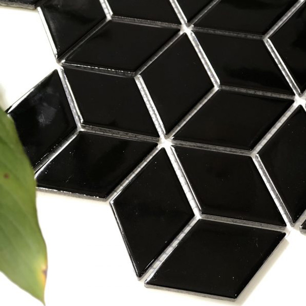 Gạch Trang Trí Mosaic Kim Cương Lập Phương Đen Bóng 12 Gạch Trang Trí Mosaic Kim Cương Lập Phương Đen Bóng