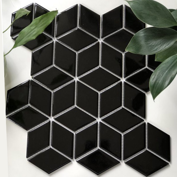 Gạch Trang Trí Mosaic Kim Cương Lập Phương Đen Bóng 10 Gạch Trang Trí Mosaic Kim Cương Lập Phương Đen Bóng