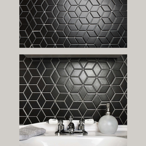 Gạch Trang Trí Mosaic Kim Cương Lập Phương Đen Mờ