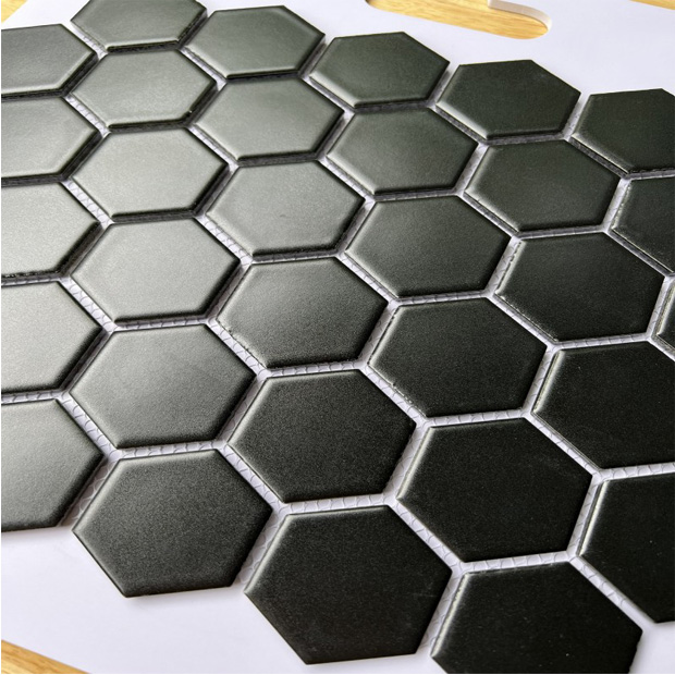 Gạch Trang Trí Mosaic Lục Giác Màu Đen Mờ 8 Gạch Trang Trí Mosaic Lục Giác Màu Đen Mờ