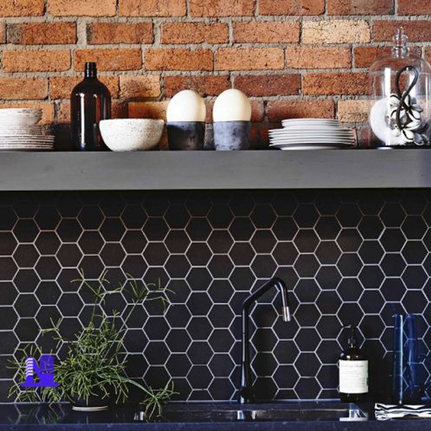 Gạch Trang Trí Mosaic Lục Giác Màu Đen Mờ 10 Gạch Trang Trí Mosaic Lục Giác Màu Đen Mờ