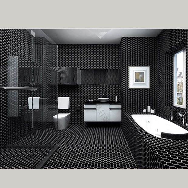 Gạch Trang Trí Mosaic Lục Giác Màu Đen Mờ 9 Gạch Trang Trí Mosaic Lục Giác Màu Đen Mờ