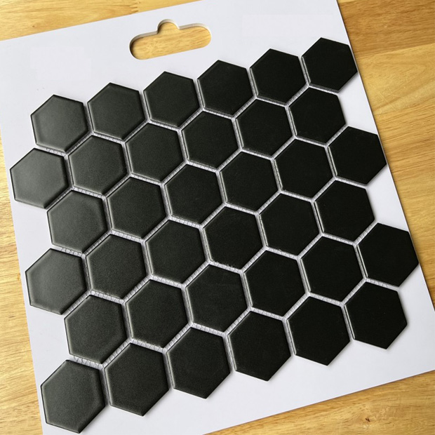 Gạch Trang Trí Mosaic Lục Giác Màu Đen Mờ 6 Gạch Trang Trí Mosaic Lục Giác Màu Đen Mờ