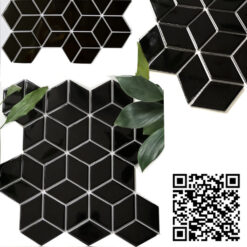 Gạch Trang Trí Mosaic Kim Cương Lập Phương Đen Bóng