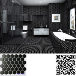 Gạch Trang Trí Mosaic Lục Giác Màu Đen Mờ